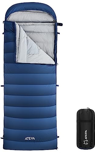 ATEPA Schlafsack Winter Outdoor, Daunenschlafsack, Übergröße Ultraleichter, 3 Jahreszeiten Warm, XXL Leichtgewicht, großartiger Komfort, Ideal für Rucksacktouren Erwachsene für Camping, Wandern, Navy