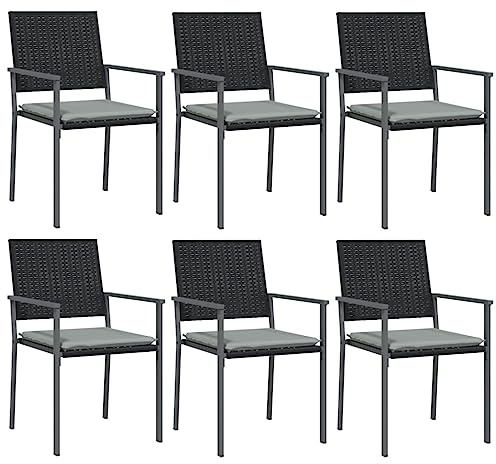 vidaXL Gartenstühle mit Kissen 6 STK. Schwarz 54x62,5x89cm Poly Rattan