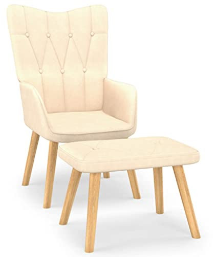 vidaXL Relaxsessel mit Hocker, Sessel mit Stahlrahmen Holzbeinen, Relaxstuhl Polsterstuhl mit Armlehne, Fernsehsessel Polstersessel Wohnzimmer, Modern, Creme Stoff