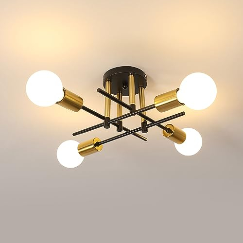 Riserva Deckenleuchte Vintage, E27 4 Lichter Sputnik Kronleuchter, Industrielle Deckenlampe Metall für Wohnzimmer, Esszimmer, Flur, Restaurant, Hotel, Café, Gold