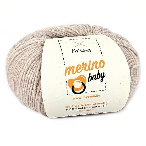 Babywolle zum Stricken weich - Merino Baby leinen (Fb 6060) - 1 Knäuel Babywolle beige + GRATIS Label; Baby Wolle Stricken - 25g/140m; Nadelstärke 2,5-3mm; 100% Merinowolle Baby; Babywolle grün