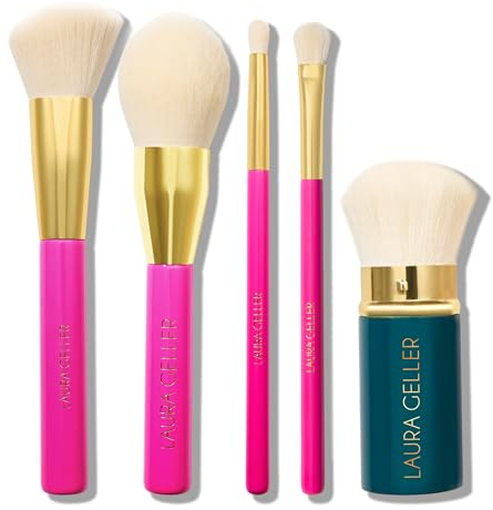 Laura Geller professionelles veganes Make-up-Pinsel-Set für das gesamte Gesicht, 5-teiliges Set, zum Auftragen von Foundation, Rouge, Bronzer, Lidschatten und mehr
