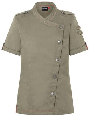 ROCK CHEF Karlowsky Kurzarm Damenkochjacke Denim-Style Stage2 Druckknöpfe Polyester/Baumwollmix OEKO-TEX pflegeleicht vintage moss green Größe 44