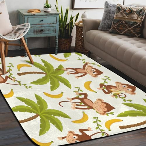 Affen-Bananenbaum-Teppich für Schlafzimmer, Wohnzimmer, 12 x 180 cm, weicher, flauschiger Bodenteppich, rutschfest, waschbar, moderne Teppiche für Schlafsaal, Kinderzimmer, Heimdekoration