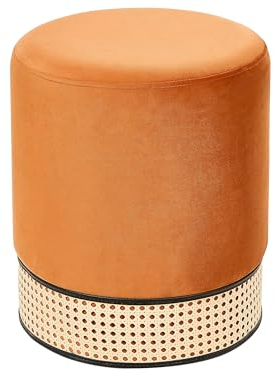 Beliani Pouf Hocker Samt orange einfarbig rund ⌀35 cm mit Weiner-Geflecht modern Yankton
