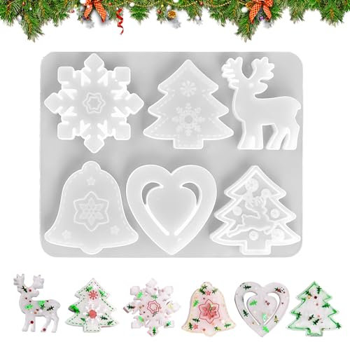MMDOCO Weihnachten Resin Silikonform Epoxidharz Formen, 6 Motive Silikon-Gießform Deko-Formen, DIY Silikon Weihnachten Charms Gießform, Silikonform Weihnachten Für Kuchen Gelee Schokolade
