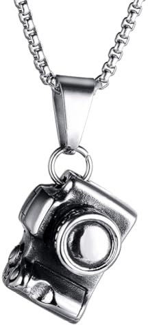 HIJONES Collana Punk Vintage con Ciondolo A Forma di Macchina Fotografica da Uomo in Acciaio Inossidabile Gioielli Creativi per Uomo Argento