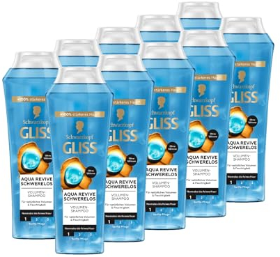 Gliss Kur Gliss Shampoo Aqua Revive Schwerelos (10x 250 ml), Haarshampoo mit Panthenol und Meeresalgen, Reparaturshampoo für normales bis feines Haar