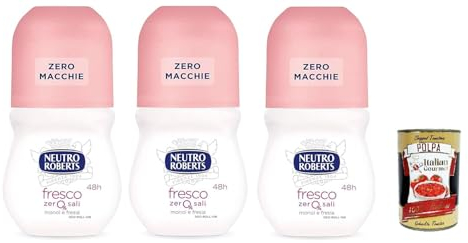 Neutro Roberts, Deodorante Roll On Fresco, Ohne Aluminiumsalze, Keine Flecken, Duft aus Monoi und Freesie, Deodorant Unisex, 3x 50ml + Italian Gourmet polpa 400g
