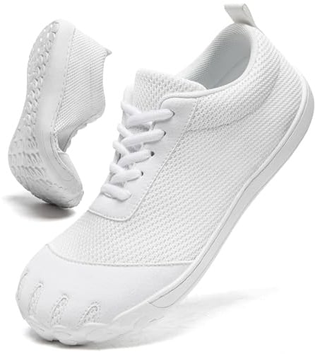 Oltyutc Barefoot Shoes Mens Trainers Walking Shoes Wide Toe Box Trail Running Minimalist Breathable Sport Sommer Shoes White Mens Size 10 UK(Label Size:45)