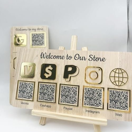 Pahdecor Personalisierbares Holzschild Scan to Pay, 3D-Multi-QR-Code, Social-Media-Schild, personalisierbar, Business, Venmo, Instagram, Facebook, Cashapp, Salon, Schönheit, Friseure, Let's Get