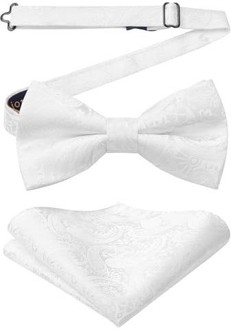 Enlision Papillon da Uomo Bianco e Fazzoletto con Gancio già Annodato Regolabile Cravatta a Farfalla per Adulto Pre-legati Farfallino da Smoking