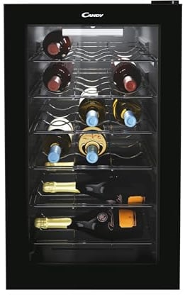 Candy DiVino CWC 021 M/NF Vinoteca Vino, 21 botellas, App HOn con tecnología Vivino, estantes cromados, 39 dB, Clase G, 40 x 55 x 70 cm, negro [Clase de eficiencia energética G]