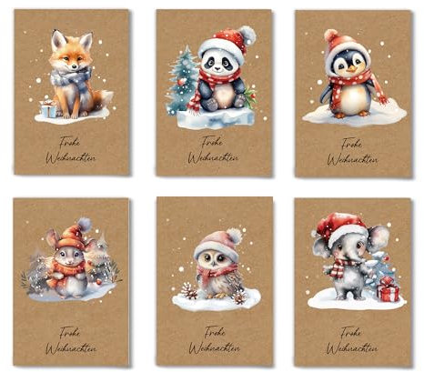 Weihnachtskarten mit Umschlag Set (20 Stück) - 10 Tiermotive, je 2 Stück - A6 Klappkarten - christmas cards - Lustige Weihnachtskarten zum Versenden von Wünschen an Ihre Familienmitglieder