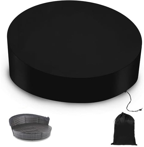 Abdeckung Sonneninsel Rund Wasserdicht, Schutzhülle für Sonneninsel Halbrund,Abdeckhaube für Sonnenliege Garten ,Abdeckplane für Liegeinsel Rund mit Aufbewahrungstasche(Size:228*83cm,Color:Black)