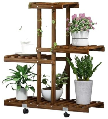 FENGJISUN Scaffale Porta Piante da Esterno Interno Portavasi in Legno con Ruote per Interni ed Esterni, portavasi a Scala per Piante Scaffale per Piante da Esterno(B)