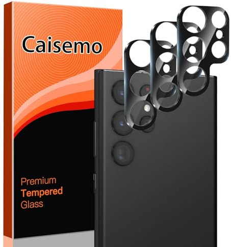 Caisemo Lot de 3 protections d'objectif d'appareil photo pour Samsung Galaxy S22 Ultra, 9H, HD en verre trempé, anti-rayures, installation facile