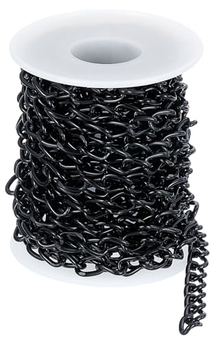 sourcing map 16.4Feet Aluminum Link Chain, Link Cable Chain Oval Plated Chain Bulk Craft Making Chain Roll for DIY, 10x7x1.65mm, Black