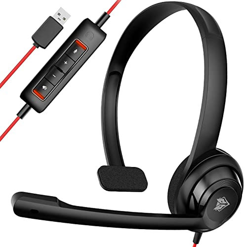 NUBWO HW02 Casque USB avec microphone, suppression du bruit et contrôle en ligne, casque d'ordinateur ultra confortable pour ordinateur portable, PC, casque filaire supra-auriculaire pour centre