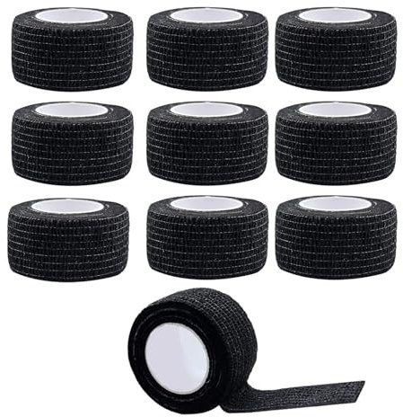 JZK 10 Rollen 2.5cm Selbstklebende bandage, dehnbare kohäsive bandage, fixierbandage für stretching beim sport, finger, handgelenk, füße, sportband, elastisches klebeband für haustiere, schwarz ﻿