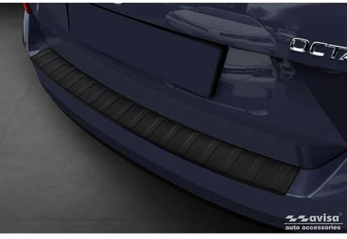 Avisa Matt-Schwarz Edelstahl Heckstoßstangenschutz kompatibel mit Skoda Octavia III Combi (5E5) Facelift 2017-2020 'Ribs', Mattschwarz