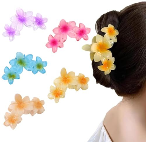 LONZIKP Lot de 5 Pinces à Cheveux Fleur, Grandes Pinces Antidérapantes en Forme de Fleur pour Femmes (Cheveux Épais/Fins)