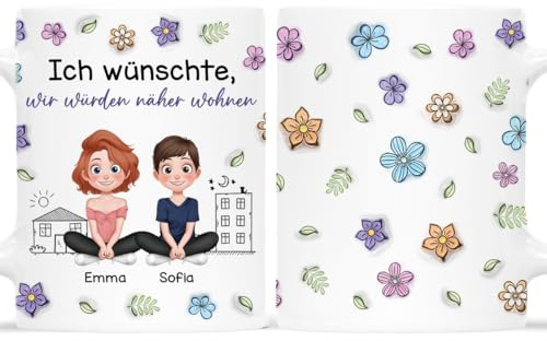 Geschenke Mall Tasse Personalisiert - Ich Wünschte Wir Würden Näher Wohnen Cartoon Tasse - Persönliches Geschenk für Freund, Tasse Beste Freundin Personalisiert, Tasse Bester Freund (Modell #1)