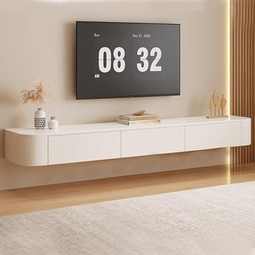 White Wall-mounted TV Cabinet Wooden Floating TV Unit Living Room Media Equipment Storage Cabinet(200CM/78.7IN)