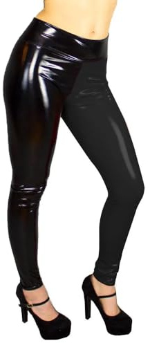 Leggings en Cuir PVC à la Mode Collants Taille Basse Femmes Pantalons de Costume Skinny Sexy Femme (Noir,4TG)