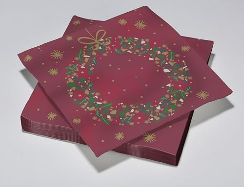 20 Servietten Weihnachten rot und grün aus Watte, 3-lagig – 40 x 40 cm
