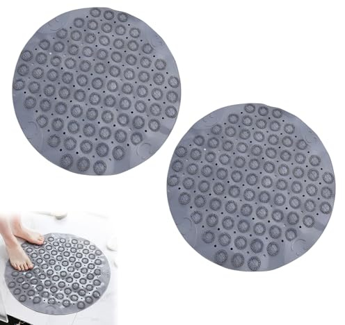 2 PCS Tappeto doccia antiscivolo,Tappetino Antiscivolo Vasca da Bagno,Tappeto Antiscivolo Vasca con Ventose per Vasca,Doccia,Rotondo,Resistente alla Muffa,Lavabile in Lavatrice (2*Gris30*30cm)