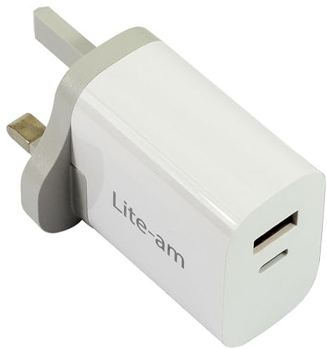 Lite-am 30W Dual Port USB-C PD3.0 & USB-A QC3.0 Fast Charger UK Plug Power Adapter For iPad 9th Generation 10.2” A2602, A2604 A2603, A2605 2021