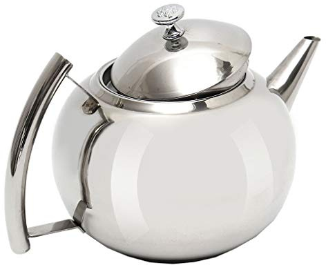 1L/1.5L/2L Polished Stainless Steel Teapot Tea Pot Coffee with Tea Leaf Filter Infuser, Silvery, 2.0L