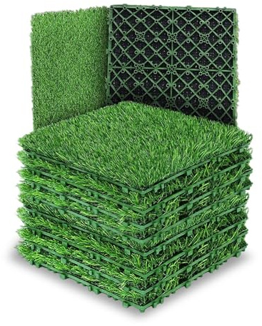 Interlocking Grass Tiles 10 Pcs 12 Inchx12 Inch Grass Flooring Tiles Green Interlocking Deck Turf Mat Rug