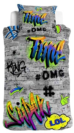 Traumschlaf Graffiti OMG Bettwäsche Jugendbettwäsche Renforcé Baumwolle – Coole Teenager Bettwäsche mit Streetstyle Motiv, atmungsaktiv & pflegeleicht, mit Reißverschluss – 135x200 cm + 80x80 cm