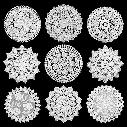comfoyar 18 Pièces 25 cm Nappes en Dentelle Blanche Ronds pour Table, Sets de Table Vintage Rustique Fait Main au Crochet pour Meubles Mariages Fêtes Vase Coiffeuse Cuisine et Salle à Manger Décor