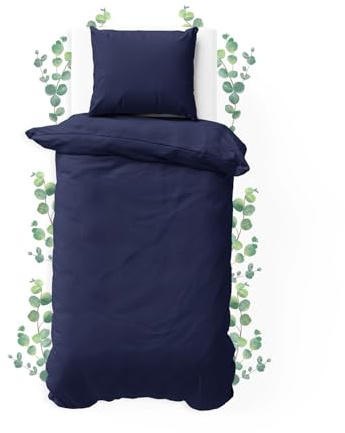 JACOBSON Bettwäsche 100% Baumwolle (135x200cm, Dunkelblau, 2-teilig) | Set: 1 Bettbezug + 1 Kissenbezug 80 x 80 cm
