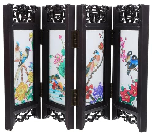 Toyvian Mini Écran Pliant Chinois en Matériau Stable, Séparateur de Bureau Pratique pour Maison et Chambre, Paravent à Panneaux Décor Traditionnel et Effet Antique