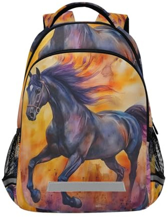 Mnsruu Sac à dos d'école avec peinture de cheval aquarelle pour garçons et filles