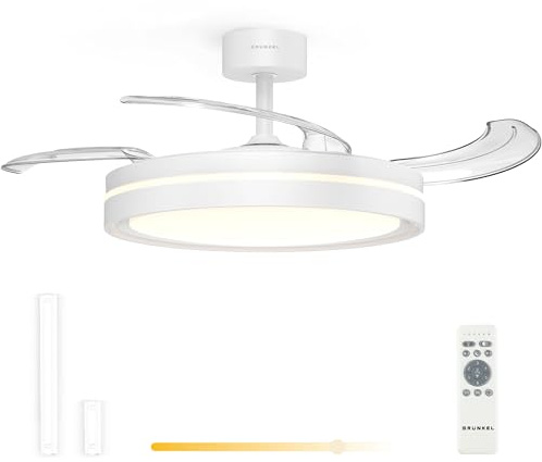 Grunkel SKYWHITE42 Ventilador de Techo 42” | Motor DC 30W | Aspas Retráctiles | Luz LED 24W | 6 Velocidades | Rotación Inversa | Mando a Distancia