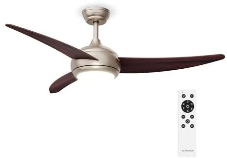 KLARSTEIN El Paso Ventilatore da Soffitto con Luce e Telecomando – 6 Velocità, 3 Pale, Silenzioso, LED Dimmerabile, Estate/Inverno, Interni & Esterni, 132cm, Walnut