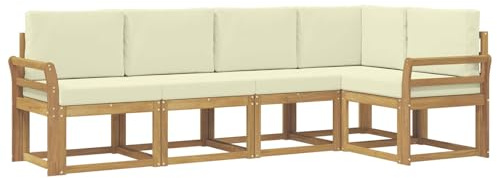 vidaXL Outdoor-Sofagarnitur mit Kissen 5 pcs Weiß und Creme, Garten, modernes Outdoor-Sofa, wetterfestes Lounge-Möbel, perfekte Terrasse für gemütliches Sitzen