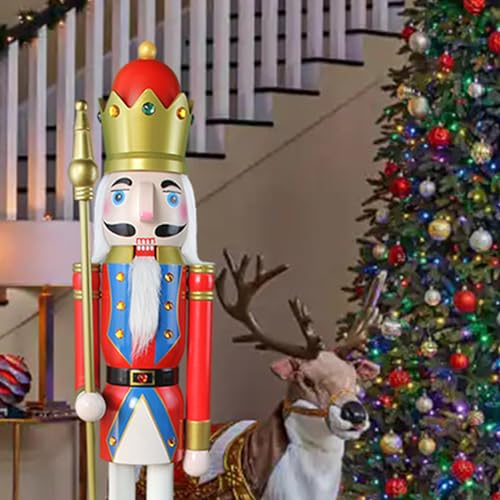 CDL 120cm hoch lebensgroß groß rot Weihnachtsdekoration Holz Nussknacker König auf Ständer hält goldenen Zepter für drinnen und draußen Weihnachten Veranstaltung Zeremonien gewerbliche Dekoration K20