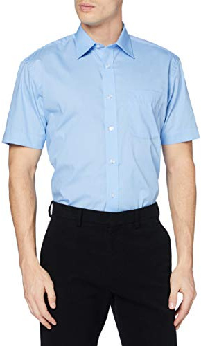 Kustom Kit Men's Short Sleeve Classic Fit Regular Fit|#3 Plain Banded Collar Long Sleeve Business Shirt, Blue (Light Blue), 16
