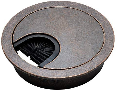 Antique Bronze Metal Cable Grommet - 2 Piece Lock In Feature with Brush Opening for Management of Office & Computer Desk Wires - 2 3/8 Hole Opening