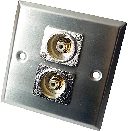 Brushed Steel 2x RCA/PHONO Outlet Metal Wall Face Plate – Audio, Subwoofer, Amplifier/Amp, Mixer, Speaker - Loops
