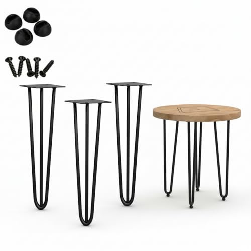 Melko Hairpin Legs Tischbeine 4-teilig 86 cm 3 Streben Stahl 12 mm Schwarz | pulverbeschichtet gegen Rost, vorgebohrte Montageplatten, für Holz-, Metall- und Glasplatten, auch für Werkbank geeignet