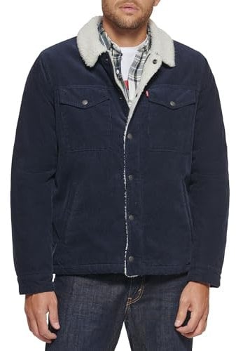Levi's Men's Sherpa Lined Trucker Jacket (Regular & Big & Tall Sizes) Denim, Navy Corduroy, XXL