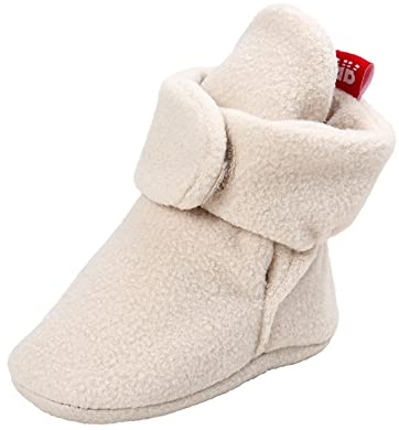 TMEOG Unisex-Baby Neugeborenes Fleece Booties Bio Baumwoll-Futter und rutschfeste Greifer Winterschuhe (C_Beige, 0_Months)