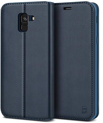 BEZ Hülle für Handyhülle Samsung J6, Hülle Kompatibel mit Samsung Galaxy J6 2018 Tasche, Flip Case Cover Schutzhüllen aus Klappetui mit Kreditkartenhaltern, Ständer, Magnetverschluss, Blau Marine
